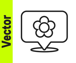 Black line Location with flower icon isolated on white background. Vector Illustration.