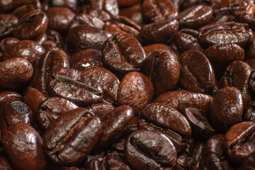 close up roasted coffee beans, background