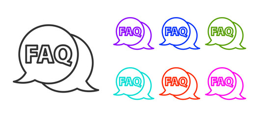 Black line Speech bubble with text FAQ information icon isolated on white background. Circle button with text FAQ. Set icons colorful. Vector Illustration.