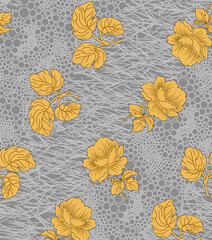 Seamless pattern with spring flowers and leaves. Hand drawn background. floral pattern for wallpaper or fabric.