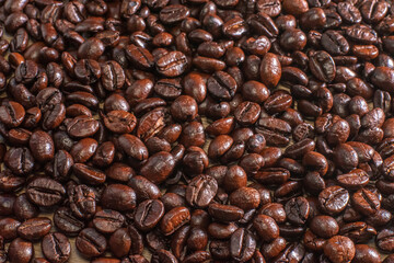 close up roasted coffee beans, background texture