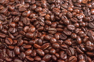 close up roasted coffee beans, background texture