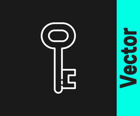 White line House key icon isolated on black background. Vector Illustration.