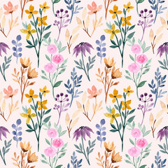 colorful wild floral watercolor seamless pattern for wallpaper, textile, fabric, cover etc.