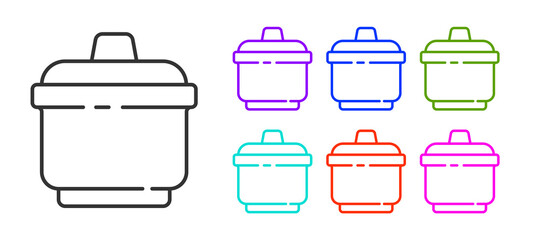 Black line Cooking pot icon isolated on white background. Boil or stew food symbol. Set icons colorful. Vector Illustration.