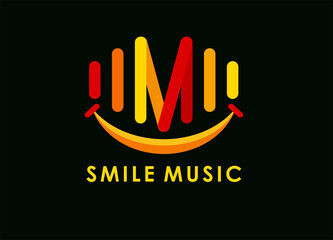 Letter M in Music Spectrum with Smile line form youtube music logo