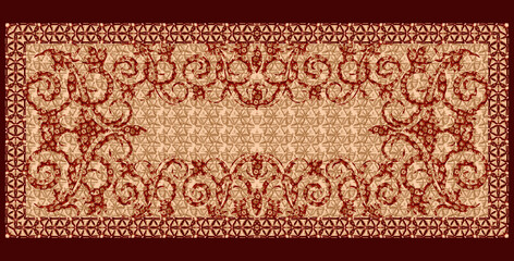 ethnic bandana print with ornamental border. Vintage textile collection.