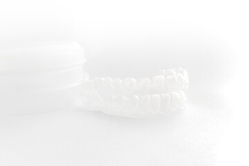 Fototapeta na wymiar Silicone tray for dental whitening opalescence on white background