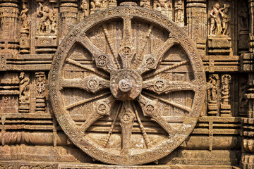 ancient wheel of a chariot at konark sun temle at orissa