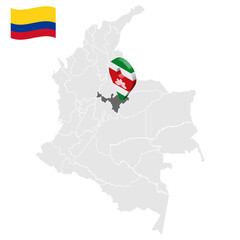 Location of Boyaca on map Colombia. 3d Boyaca location sign. Flag of Boyaca. Quality map with regions Republic of Colombia for your web site design, logo, app, UI. Stock vector. EPS10.