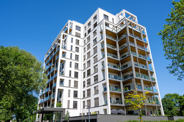 Big modern multi-apartment house seen in Berlin, Germany