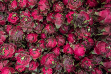 Fresh Dragon fruit closeup in a local market.