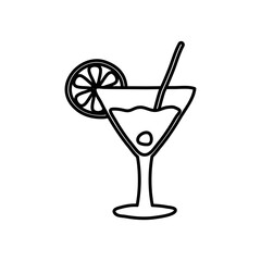 summer cocktail with decorative lemon slice, line style