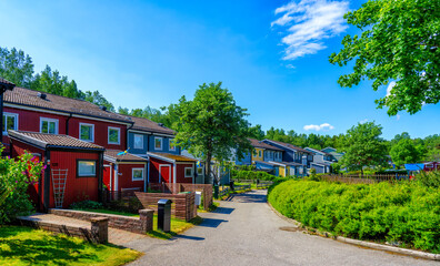 Typical Swedish residential area where people live in chain houses.
