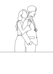 One continuous line drawing, of newlyweds holding hands taking pre-wedding