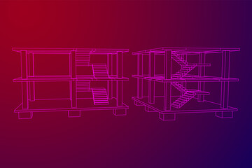 Building under construction. Build house construct in process. Wireframe low poly mesh vector illustration