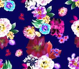 Seamless pattern with spring flowers and leaves. Hand drawn background. floral pattern for wallpaper or fabric.