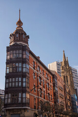 Building with carved wooden balconies in Bilbao, Biscay, Basque Country, Spain, Europe