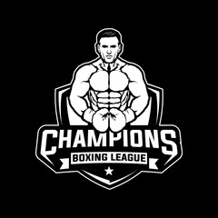 mascot boxing vector black and white