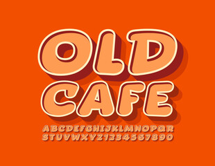 Vector retro style logo Old Cafe with 3D classic Font. Creative Alphabet Letters and Numbers
