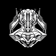 black and white vector robot head