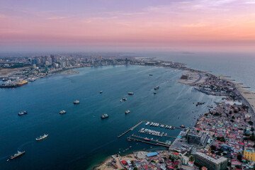 Luanda city, Angolan capital from above, aerial shot - obrazy, fototapety, plakaty