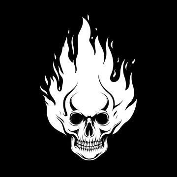 Skull Head Burning Black And White Vector