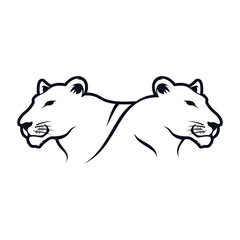 2 black and white vector female lion heads