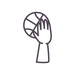 Hand with ball of basketball line style icon vector design