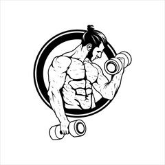 bodybuilding mascot fitness black and white