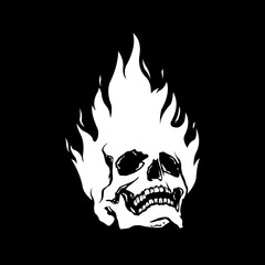 skull head burning black and white vector