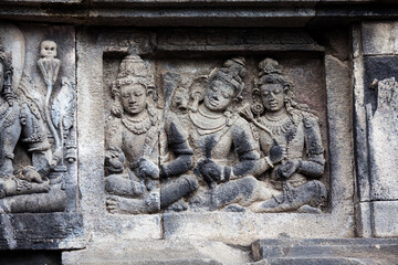 Stone carving in Prambanan temple, Java, Indonesia