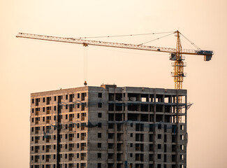 A crane working on a skyscraper under construction