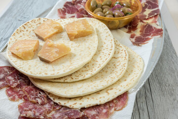 Piadina with salami and cheese