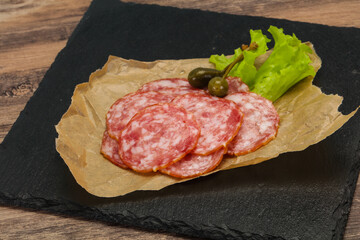 Spanish Salchichon sausage with salad