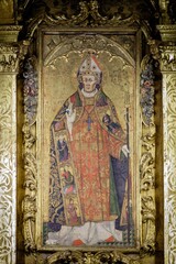 pintura sobre tabla del patrón San Nicolás, siglo XV, iglesia de Sant Nicolau, Palma, Mallorca, balearic islands, Spain