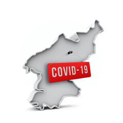 North Korea simple 3D map with covid-19 red label 3D Rendering.