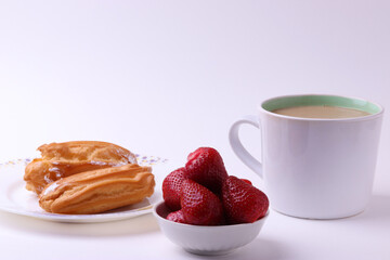 morning meal or tasty snack concept. white colors. close up shot