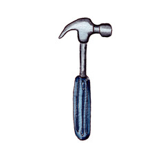 hand-drawn watercolor illustration. Tools for manual repair: metal hammer for hammering nails. isolated on a white background