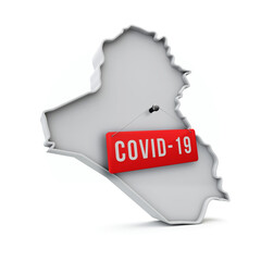 Iraq simple 3D map with covid-19 red label 3D Rendering.