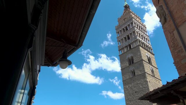 Pistoia, Tuscany, Italy: Piazza Duomo, the setting (in July) of the Giostra dell'Orso (Bear Joust) with Cathedral of San Zeno, Palazzo del Comune, Palazzo del Podesta and baptistery