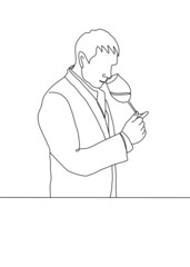 Obraz premium One continuous line drawing, cheering, holding a glass of win.