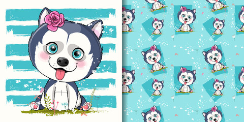 cute cartoon husky puppy vector illustration for kids