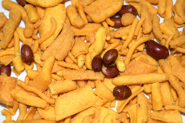 Pakistani Namkeen Food Navratan Mixture or Navratna Mix Namkeen Also Know As Nimco, Namkin, Mixture or Nimko Background