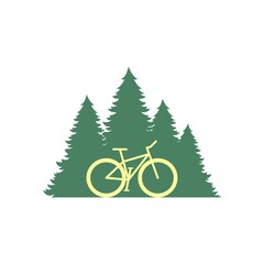 Silhouettes of forests and a bicycle
