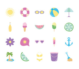 parasol and summer icon set, flat style