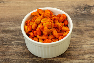 Chili peanut snack in the bowl