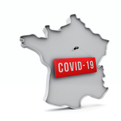 France simple 3D map with covid-19 red label 3D Rendering.