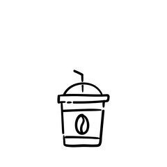 Ice coffee hand drawn illustration. Cafeteria Doodle icon.