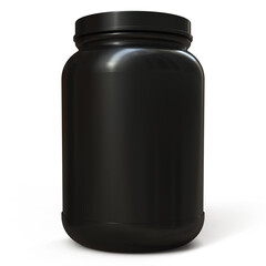 black plastic jar mockup with black cap on white background